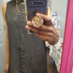 Sleeveless Sheer Highlow Button down